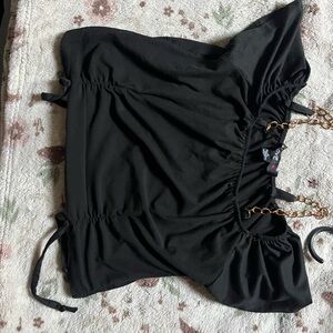 Black Off-Shoulder Top with Chain Straps